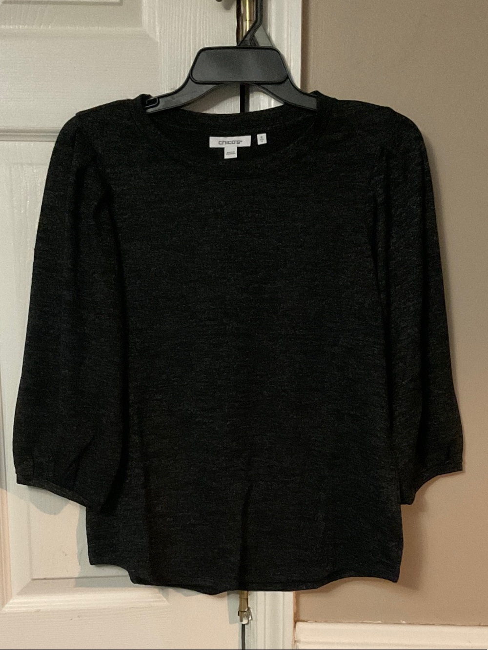 Chico's Heathered Charcoal Black Three-Quarter Sleeve Top